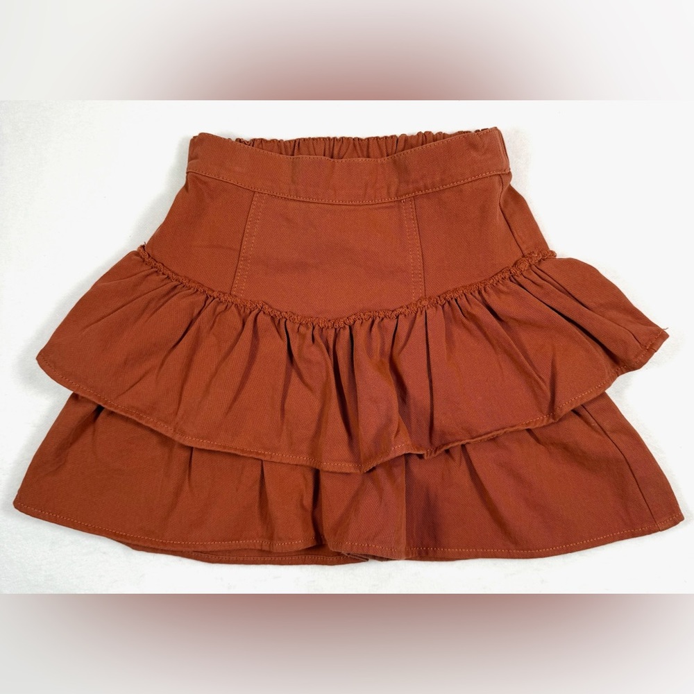 CHELSEA & VIOLET GIRLS 100% Cotton Rust Orange Tiered Mini Boho Skirt Size Small